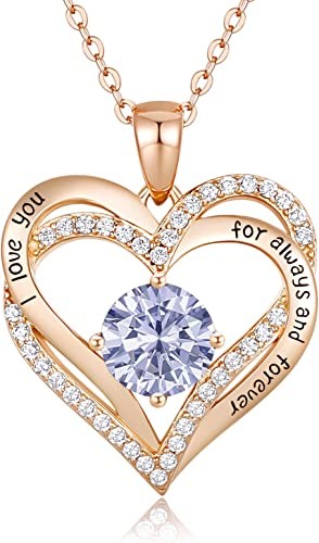 CDE Forever Love Heart Pendant Necklaces for Women 925 Sterling Silver with Birthstone Zirconia, Birthday Anniversary Jewelry Gift for Women Wife Girls
